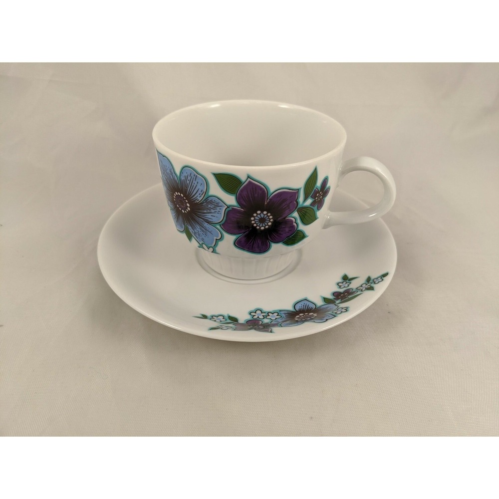 Tirschenreuth Bavaria Purple Blue Flowers Tea Cup Saucer Set - Picture 1 of 12